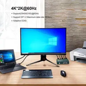 PWAY USB KVM Switch Keyboard And Mouse Splitter With 2 DP Port Support 4K@60Hz 2 In 1 Out and USB Hub For PC Macbook Laptop
