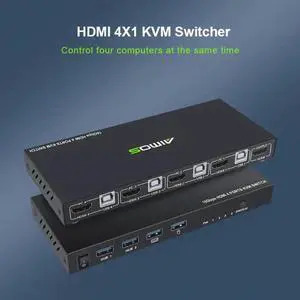 18Gbps 4K 60Hz Ultra HD Metal Case 4 Input 1 Output KVM Switch Screen Switcher Shared Keyboard and Mouse AM-KVM401
