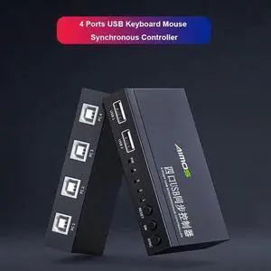 AM-KM402 4 Ports USB Synchronizer USB Keyboard Mouse Synchronous Controller Aluminum Alloy KVM Switcher Wide Compatibility
