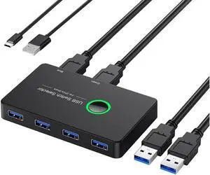 2 in 4 Out USB 3.0 KVM Switch, Premium USB Switcher Box for 2 Computers Sharing 4 USB Devices, USB 3.0 Switch for Keyboard Mouse Printer Scanner, Peripheral Switcher Compatible with Mac/Windows/Linux