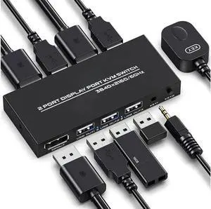 Switch DisplayPort - 2 Port DP KVM Switch, Two Computers One Monitor Switch to Share Mouse,Keyboard,Printer, USB 2.0 Device and Ultra HD Monitor, Support 4K @60Hz, 2 DP and 2 USB Cable Included