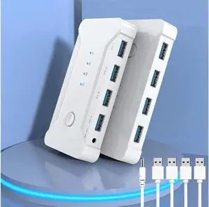 USB 3.0 Switch Selector 4 Port 4 Computers Peripheral USB Switcher Selector Hub for Mouse Keyboard Scanner Printer USB Disk PC USB KVM Switch with One Button Switch and 4 Pack USB Cable 1 DC Cable