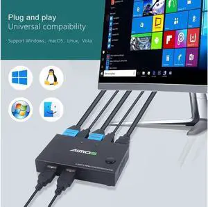 Switch HDMI 2 Port Box, 2 Computers Share one Set Wired or Wireless Keyboard & Mouse and one Monitor, Support UHD 4K @30Hz, Compatible Laptop/PC/PS4/Xbox/HDTV, with HDMI and USB Cables