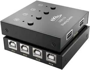 USB Switch Selector 4 Computers in Sharing 2 USB Devices Out Controller USB 2.0 Peripheral Switcher Box Hub for Mouse Keyboard PCs Scanner Printer with Button Swapping and 4 Pack USB A to B Cable