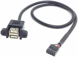 Aomoproing 50cm Stackable Dual USB 2.0 A Type Female to Motherboard 9 Pin Header Cable with Screw Panel Holes U2-256