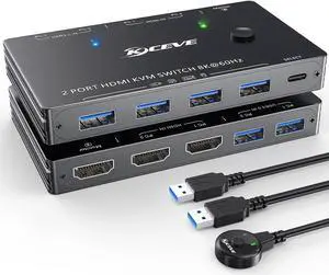 USB 3.0 HDMI KVM Switch HDMI 2 Ports 8K 60Hz 4K 120Hz HDMI 2.1 KVM Switch for 2 Computers 1 Monitor and 4 USB 3.0 Ports