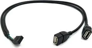 30CM 10 Pin Motherboard Female Header to 2 Port Dual USB 2.0 Male Adapter Dupont Y Splitter Cable (10Pin/2AM)