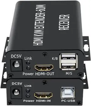 HDMI-Compatible KVM Extender 60M over Cat5/6 Ethernet Cable 1080P USB Audio Video Converter for PC TV Monitor-EU Plug