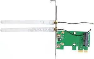 Wireless Wifi Network Card Mini PCI-E To PCI-E 1X Desktop Adapter + 2 Antennas