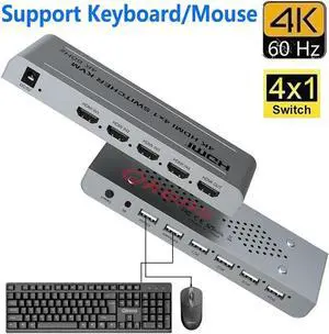 4K 60hz 4x1 HDMI KVM Switcher 4 In 1 Out Video Converter Support USB Keyboard Mouse Share DVD Laptop PC Computer To TV Projector
