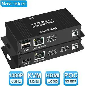 60M HDMI KVM Extender over Ethernet Cat5e/6 1080P HDMI USB Extender Video Audio Extension Transmitter Support USB Keyboard Mouse