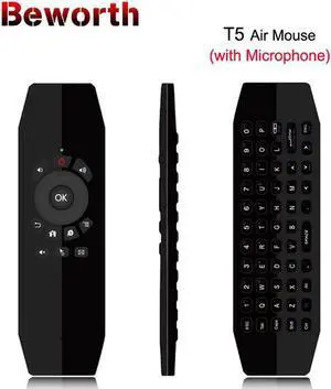 Aomoproing T5 Mic 2.4G Wireless Fly Air Mouse with Microphone Voice Universal Remote Control Keyboard IR Learning For Android TV Box PC T3