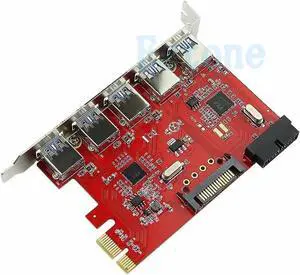 5 Port USB3.0 HUB To PCI-E Express Card Adapter 20pin 15pin SATA for XP WIN 7 8