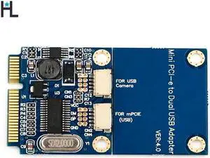 Mini PCIe Pci-e to Dual USB Adapter MPCIE to Usb2.0 Ports 5 Pin Converter Card for Full/half Height Mini Card no driver