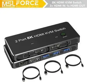 8K HDMI TYPE-C Input KVM Switch Splitter 4Port USB3 HUB Video Audio HUB For Keyboard Mouse Printer Adaptive HDCP Stripper