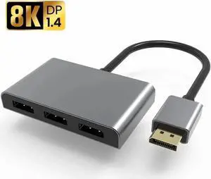 8K Displayport to 3 Displayport splitter MST Hub Multi Monitor splitter 3 DP Monitor Setup (MSTDP123DP) for computer Display