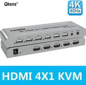 4K 60hz Switch KVM 4x1 HDMI 4 Input 1 Output Switcher USB Keyboard Mouse Share for Camera DVD Laptop PC Computer To TV Projector