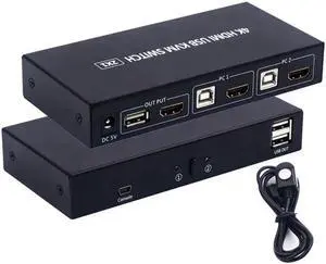 2 Port KVM Switch Box HDMI-compatible Two In One Out Keyboard Mouse Display Printer Sharing Device With Wire Control Switcher