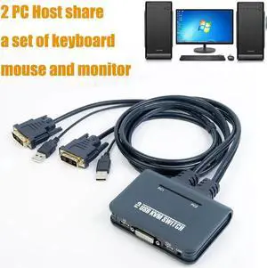 USB 2.0 DVI KVM Switch Converter Control 2 Computers From A Single Console Two PC Share One Set of Keyboard Mouse and 1 Monitor