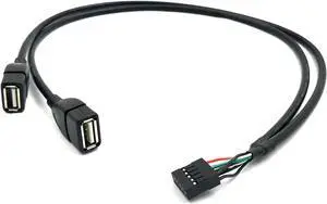 30CM 10 Pin Motherboard Female Header to 2 Port Dual USB 2.0 Male Adapter Dupont Y Splitter Cable (10Pin/2AM)