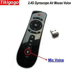 Aomoproing Tikigogo 2.4G T2 Gyroscope Fly Air Mouse Microphone Mic for Google Asistant Voice Search for Android Smart TV Box Remote Control