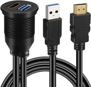 USB 3.0 and HDMI to HDMI + USB3.0 AUX Extension Dash Panel Waterproof Car Flush Mount Cable For Car Boat and Motorcycle 2M