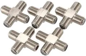 5 Pack 4 way F Type Coax Cable Splitter Combiner Female to 4 Female for Video VCR Antenna TV Cable Satellite,Silver
