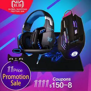 Aomoproing Professional 3200 DPI 7 Button 7D LED USB Wired Gaming Mouse Mice+Over-ear Gamer Headphone Headset Earphone with Mic Stereo Bass