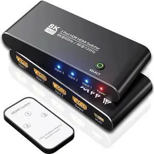 3 Port IR Remote Switcher HDMI-compatible 2.1 Switch 3 in 1 Out 48Gbps Dynamic HDR Ultra HD 8K@60Hz 4K@120Hz HDCP for PS5 Xbox