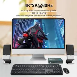 2 Port HDMI USB 3.0 Kvm Switch 2 in 1 Out Ultra HD 4K@60Hz Kvm Switch 2 Computers Share 1 Monitor 1 Set Keyboard for Meeting