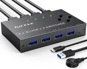 Aomoproing USB 3.0 Switch Selector 4 Computers Share 4 USB 3.0 Ports, 3.0 Switch for Keyboard Mouse Switch,USB Switcher Compatible with Mac/Windows/Linux,Wired Remote and 4 USB 3.0 Cable Included