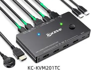 KVM Switch USB-C To Displayport 3 Port USB2.0 4K@60Hz PD For Monitor Mouse Keyboard Printer PS4 Game Console Set-top Box