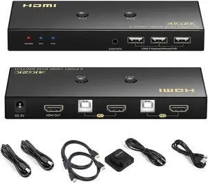Aomoproing KVM Switch HDMI 2 Port 4K @60Hz, 2x1 HDMI KVM Switch for 2 Computers Sharing 1 Monitor and 3 USB Devices, with Extension Control Switch and 2 USB Cable & 2 HDMI Cable
