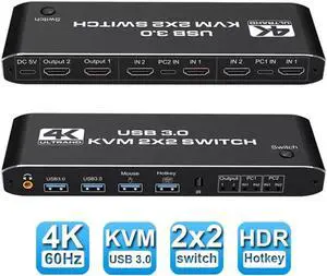HDMI-Compatible KVM Switch Dual Monitor USB3.0 Switcher 2 In 2 Out 4K 60Hz 2x2 Mixed Display 2 Monitors 2 Computer For PC Laptop