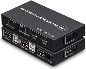 Aomoproing KVM HDMI USB Switch 2x1, USB Switch 4K HDMI Switcher Box for 2 Computers Share Keyboard Mouse Monitor Support 4K@30Hz for Laptop,PC,Xbox HDTV, with 2x USB Cable,1x Switch Button Cable