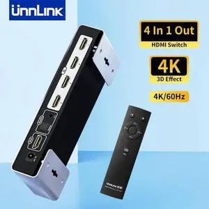 HDMI Switch 4x1 UHD 4K@60Hz HDR HDCP2.2 3D with Optical 3.5mm Audio for Xbox One S/X PS4 PS3 LED TV Mi Box3