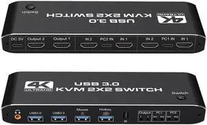 2x2 HDMI kvm switch 4K 60Hz Dual Monitor KVM HDMI Extended Display USB KVM Switcher 2 in 2 out for 2 Computers Share 2 Monitors
