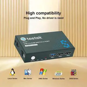 2 Port HDMI USB 3.0 Kvm Switch 2 in 1 Out Ultra HD 4K@60Hz Kvm Switch 2 Computers Share 1 Monitor 1 Set Keyboard for Gaming