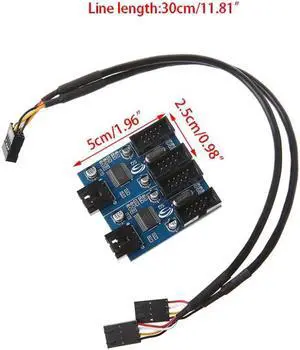 PC Case Internal 9 Pin USB 2.0 Header Male 1 To 4 Female Splitter PCB Chipset Extender Enhanced 30cm
