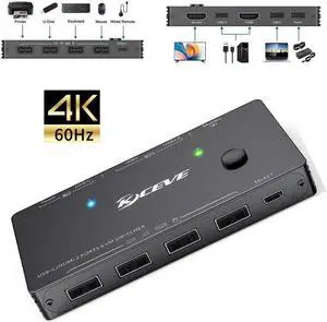 2 In 1 Out 4k@60Hz USB-C/HDMI KVM switcher Game switch Plug and Play Control 2 Computer to Share Keyboard Mouse Monitor USB Hub