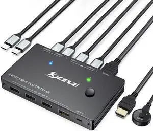 USB Type-C KVM Switch 4K@60Hz,USB C Switch for 2 Computers Share 1 Monitor and 4 USB Devices.PD 100 W Power