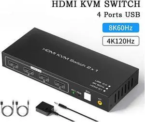 Switch HDMI 2 Port Box USB Switch selector with 4 USB 2.0 Hub 2 In 1 Out HDMI USB Switch Adapter Switcher 4Kx2K@60Hz Sharing USB Device,Printer,Scanner,Keyboard,Mouse,Wire Control /Body Controller