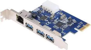 Pci-e to 3 Port USB 3.0 Rj45 Gigabit Ethernet Expansion Card Desktop PC Network Card PCI Express 1000Mbps Card Lan Adapter