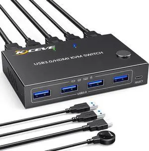 Aomoproing KVM Switch HDMI 2 Port Box,USB 3.0 and HDMI Switch 4K@60Hz 2K@144Hz Simulation EDID for 2 Computers Share Keyboard Mouse Printer and one HD Monitor,with Remote and Cables