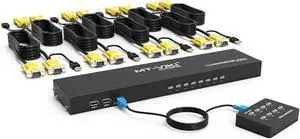 Aomoproing KVM Switch 8 Port KVM Switch VGA USB+8 Cables 2 in1 & Wired Extended Selector, MT-VIKI 8x1 Rackmount KVM VGA Switch