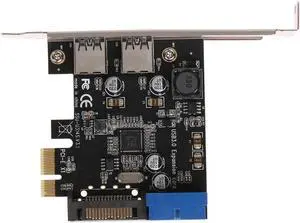 U3V14S 2 Port 19Pin USB 3.0 Card PCI-e to Internal 20Pin Ports Adapter PCI Express 5.0Gbps Add On Card for PC Laptop
