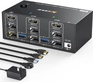 Triple Monitors KVM Switch HDMI 2 Displayport USB 3.0 KVM