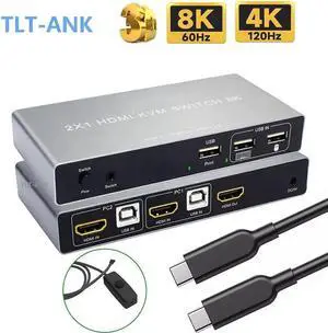 8K HDMI-compatible KVM Switch USB Switcher 4K 120Hz Share Dual Computers With One Monitor Support Hotkeys