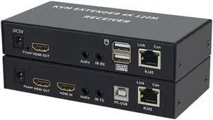 4K HDTV 120M KVM Extender HDMI-Compatible USB-A Keyboard Mouse 3.5mm AUX Aluminium Alloy Over CAT6 RJ45 Lan Ethernet Extender