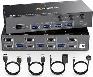 Aomoproing KVM Switch 3 Computer 2 Monitors, KCEVE Dual Monitors Displayport USB 3.0 KVM Switcher, Supports 4K@60Hz for 3 DP Computers Share 2 DP Monitors, Keyboard and Mouse